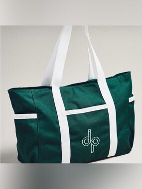 Anthropologie Daily Practice Canvas Tote Green White NWT Large